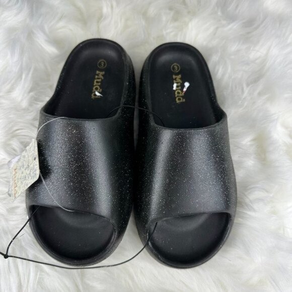 Mudd Bea Slides in Black Glitter - Picture 1 of 3